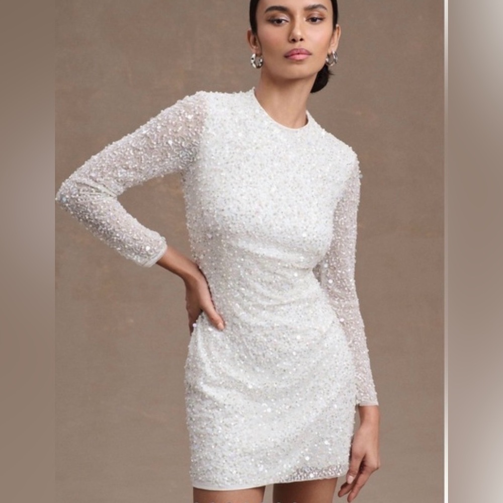 BHLDN White Long Sleeve Sequin Mini Dress